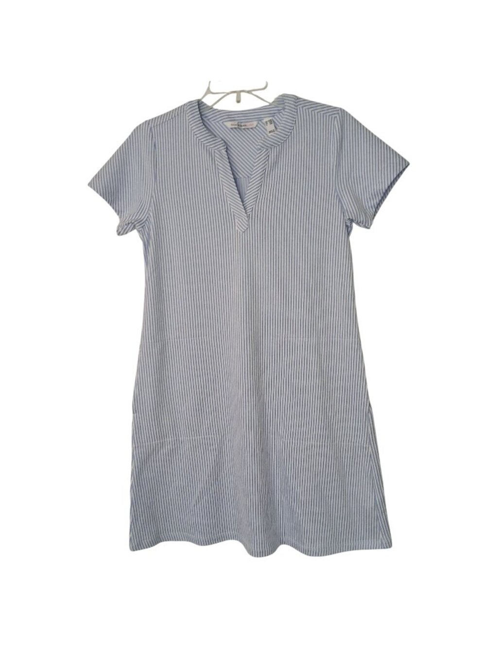 Isaac Mizrahi Live Blue White Striped Short Sleeve Dress XXS Petite Pockets #D45